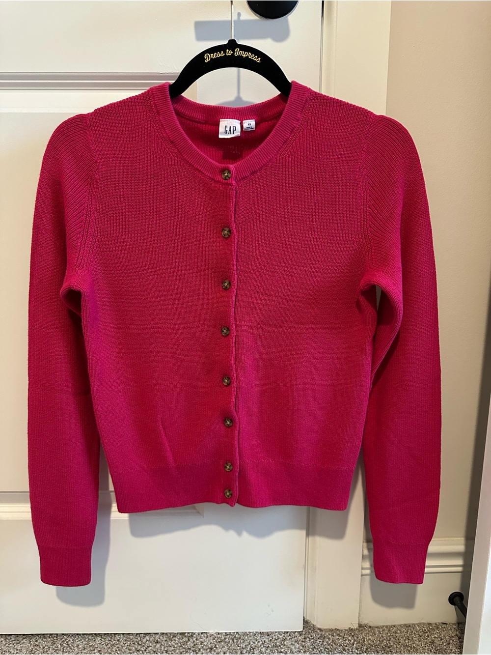 GAP Women's Hot Pink Button-Up Crewneck Cardigan